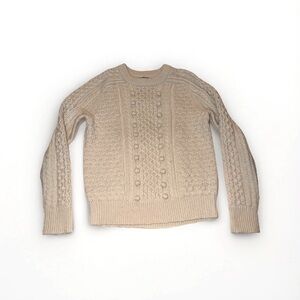 J. Crew Beige Cable Knit Crewneck Sweater Lambswool Blend